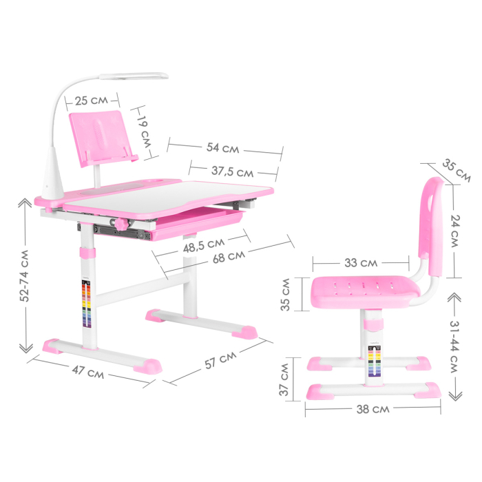 Характеристики Комплект Anatomica Avgusta парта + стул + выдвижной ящик + светильник + подставка